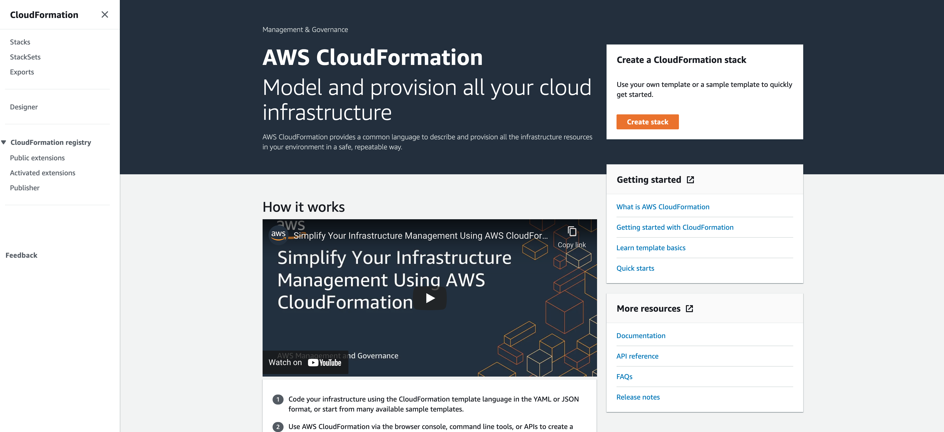 how to access public extensions in AWS CloudFormation 