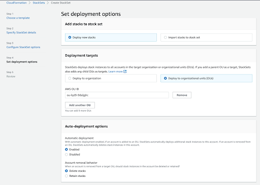 Step 4 set deployment options