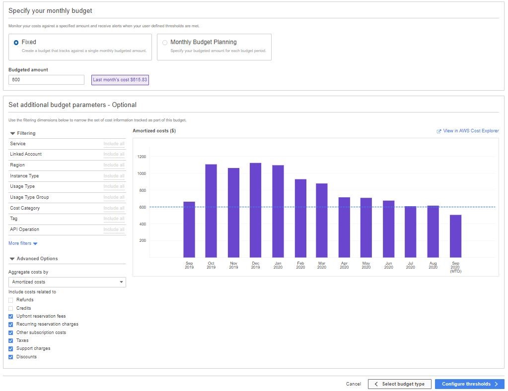 aws cost budget analysis