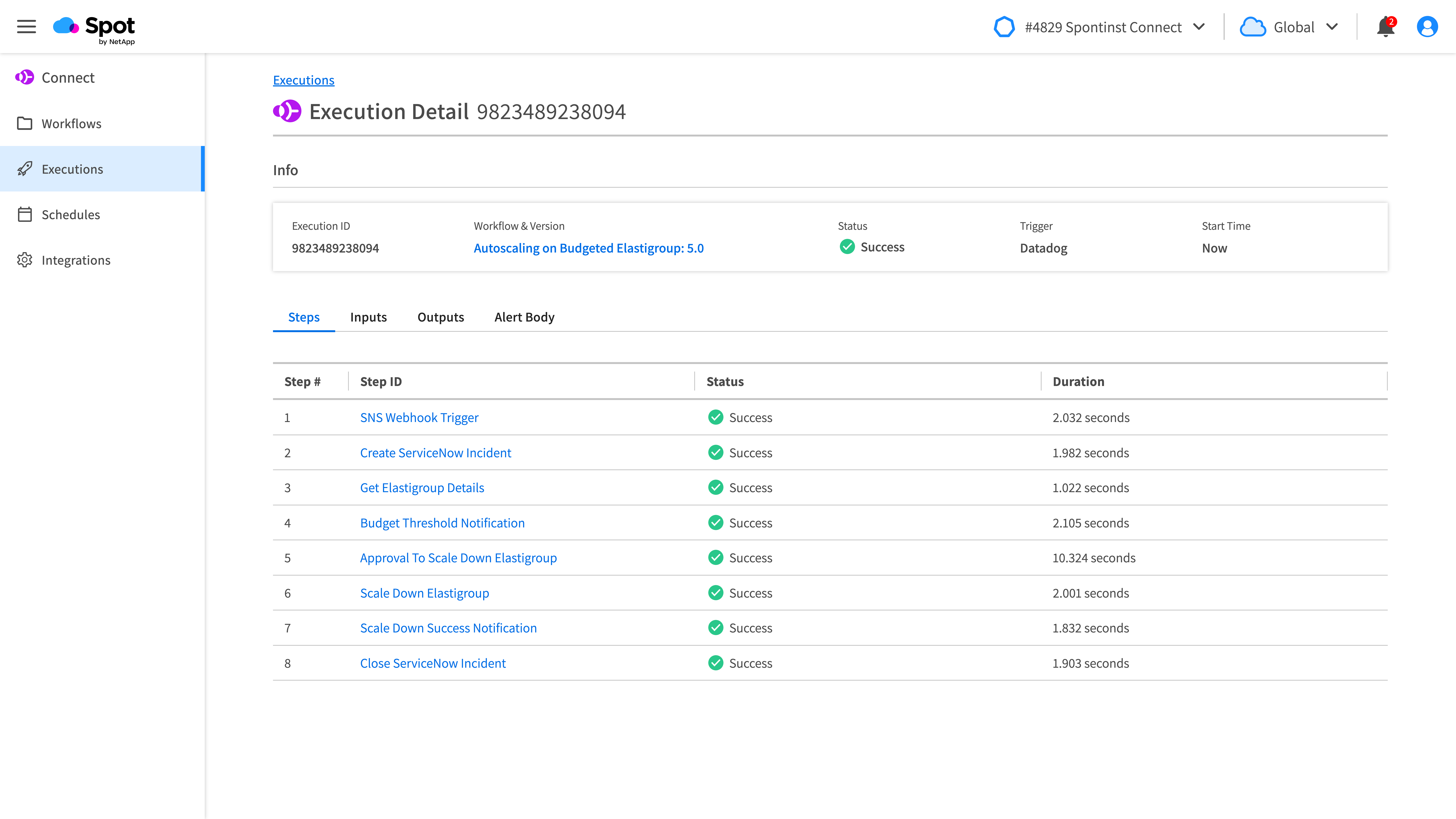 See execution details with Spot Connect