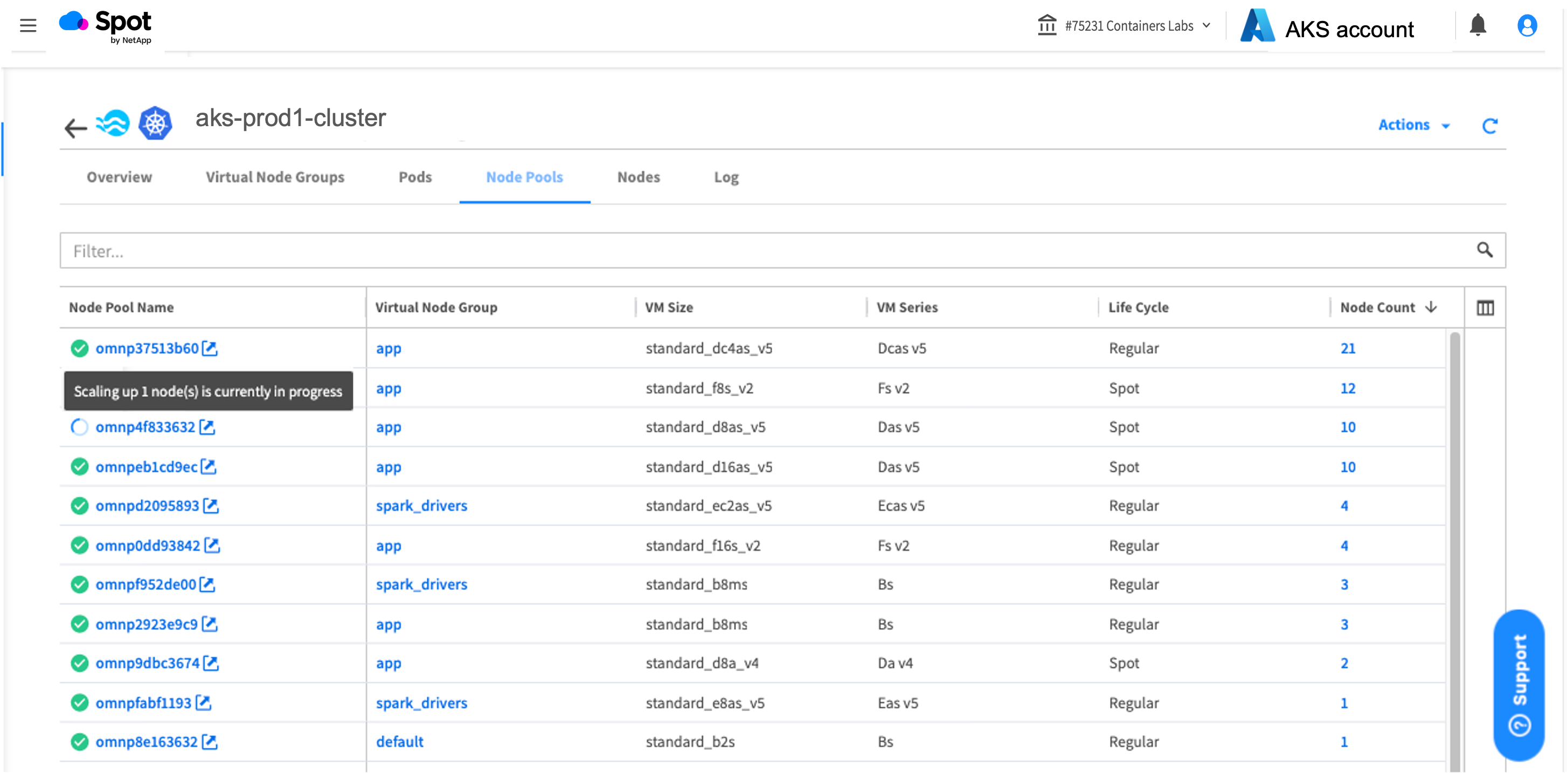 Ocen AKS Node pools Tab