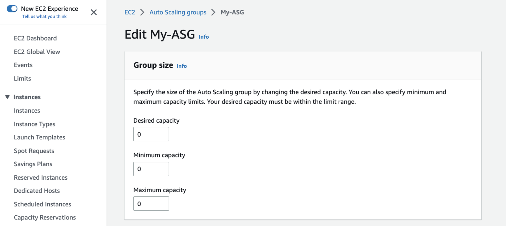 Updating existing AWS ASG to zero