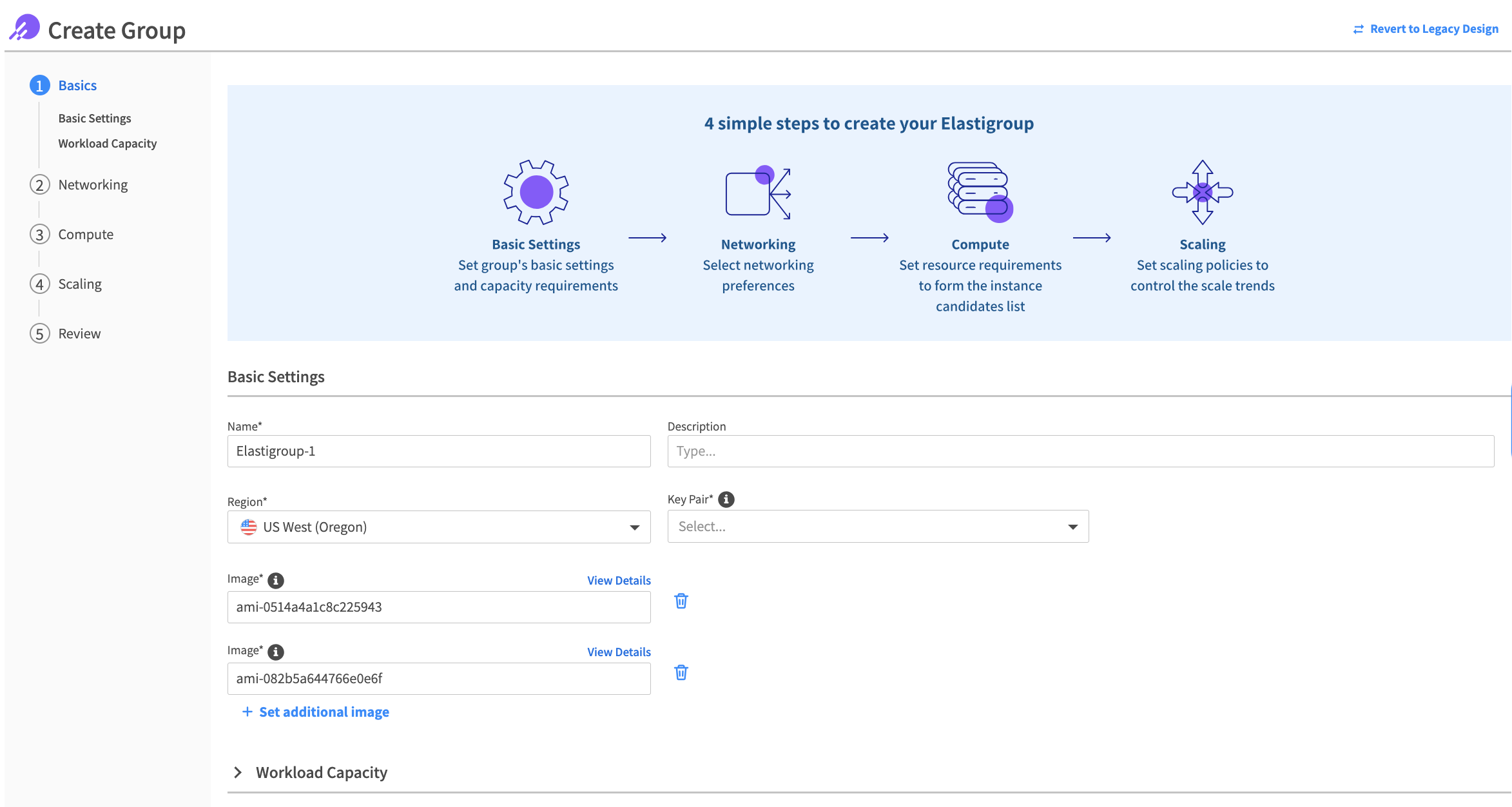 Elastigroup: Create group screen