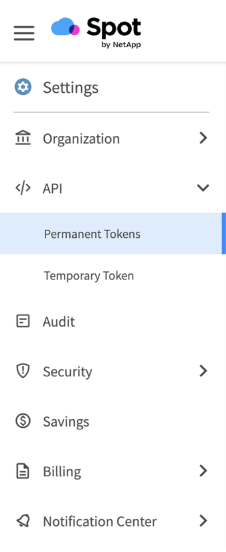 Permanent Tokens menu option