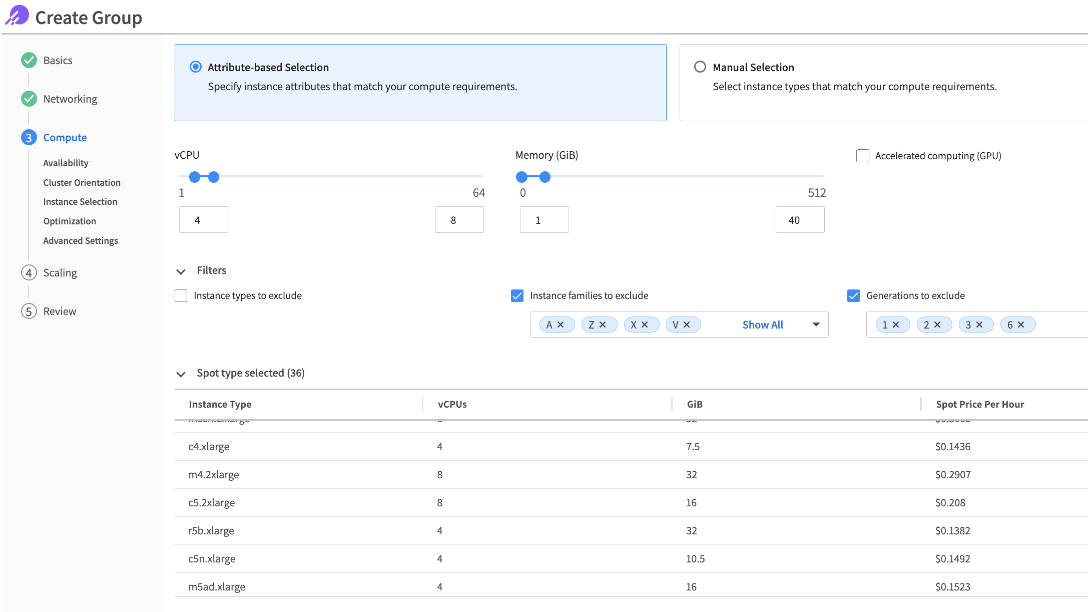 Elastigroup -- attribute-based selection to create a group