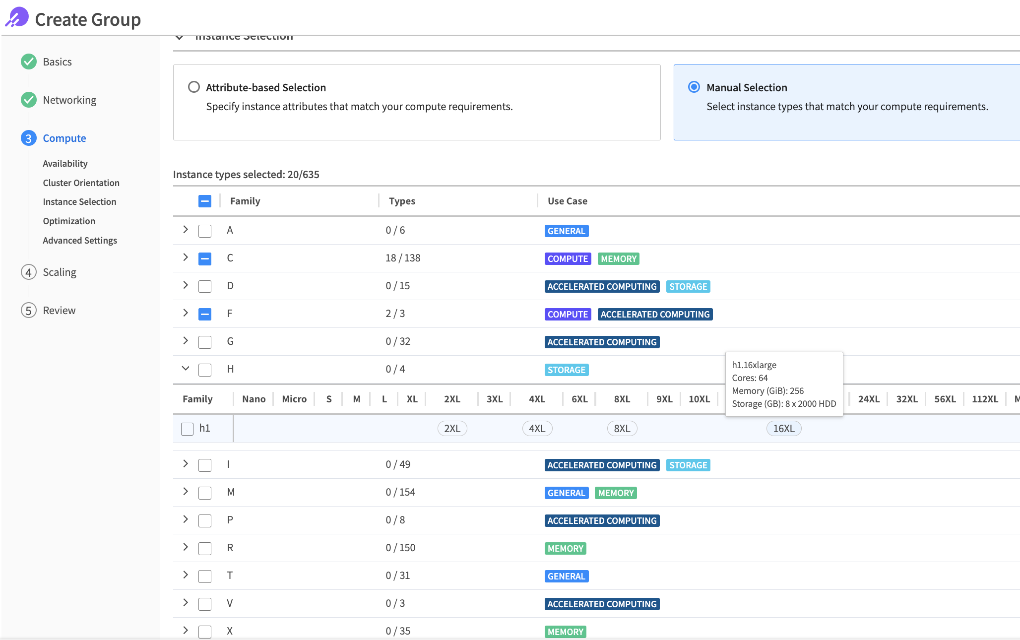 Elastigroup -- manual selection to create a group