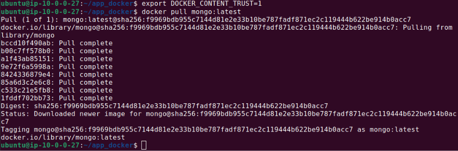 Example terminal output for Docker Content Trust commands