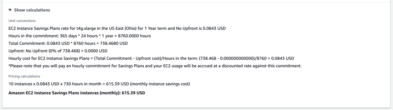 Show AWS Pricing calculations