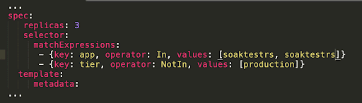 matchExpressions check of pods in ReplicaSet